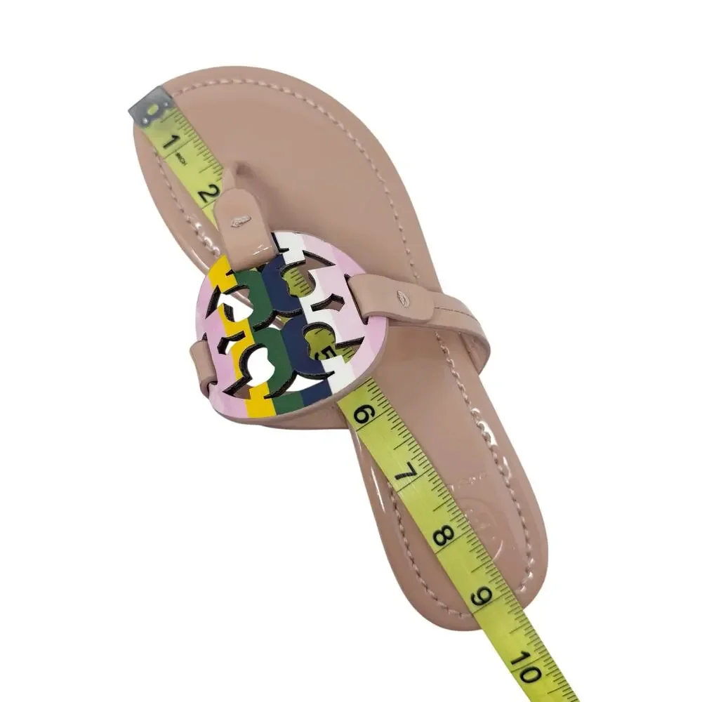 TORY BURCH Tan Beige Miller Sandal Flip Flop with Rainbow Stripe Logo